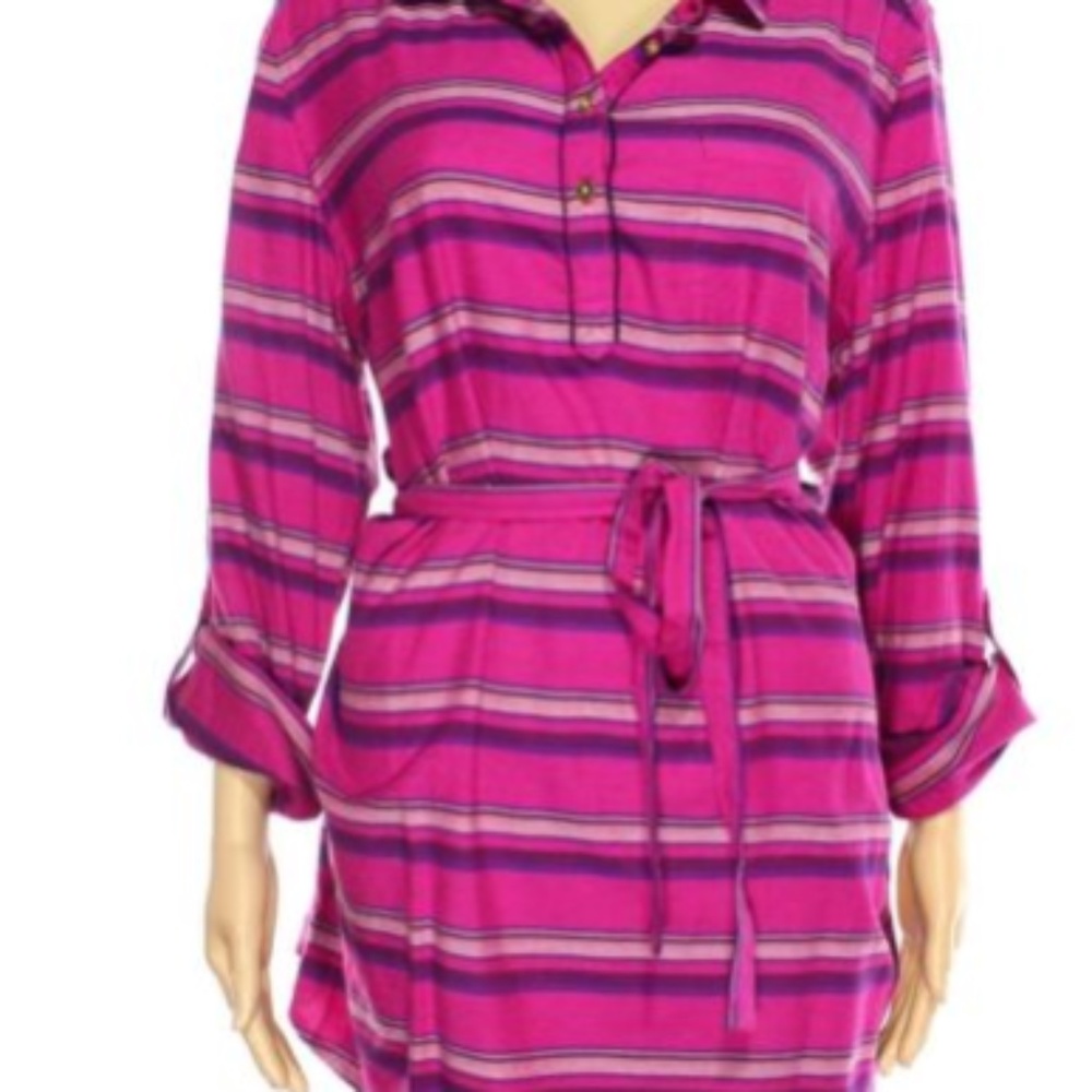 NWT Tommy Hilfiger Pink/Magenta Striped Belted tunic Size M